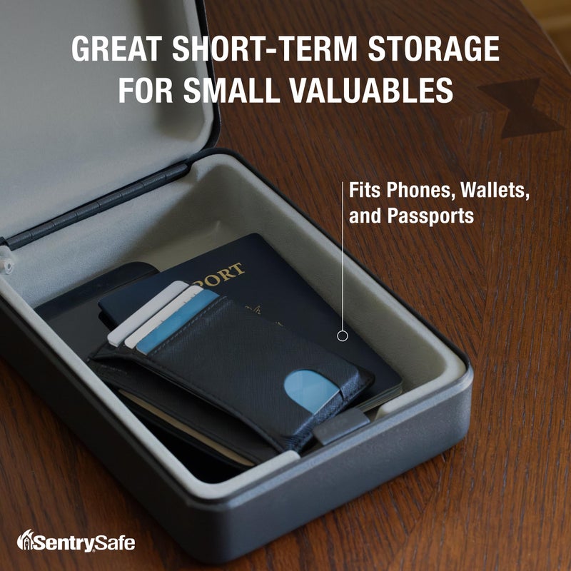 SentrySafe صندوق أمان سنتري سيف ميني هو صندوق قفل بمفتاح للمكتب أو السكن الجامعي يؤمن المال، جوازات السفر، أو غيرها من الأشياء الثمينة الصغيرة، الأبعاد الخارجية: 2.6 بوصة ارتفاع × 5.9 بوصة عرض × 8.0 بوصة طول - Image 4